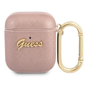 Guess AirPods cover pink/pink Saffiano Script Metal Collection