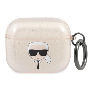 Karl Lagerfeld AirPods 3 täcker guld / guld Glitter Karl`s Head