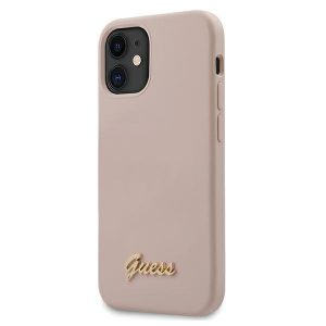 Guess iPhone 12 mini 5.4" light pink/light pink hardcase Silicone Script Gold Logo