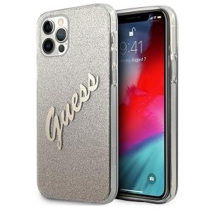 Guess iPhone 12 Pro Max 6.7" gold/gold hardcase Glitter Gradient Script