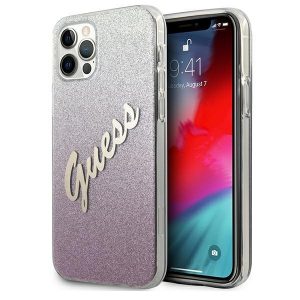 Guess iPhone 12 Pro Max 6.7" pink/pink hardcase Glitter Gradient Script