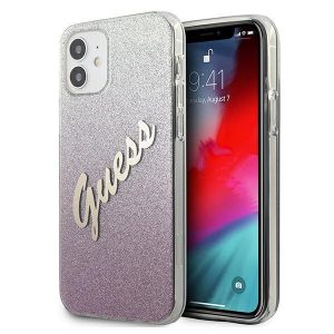 Guess iPhone 12 mini 5.4" pink/pink hardcase Glitter Gradient Script