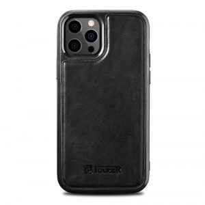 ICarer Leather Oil Wax case covered with natural leather for iPhone 12 Pro Max black (ALI1206-BK)