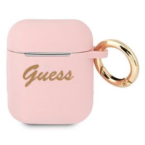 Guess AirPods cover pink/pink Silicone Vintage Script