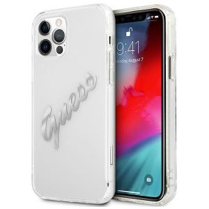 Guess iPhone 12 Pro Max 6.7" Transparent hardcase Vintage Script Silver