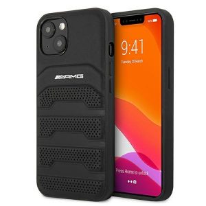 AMG AMHCP13SGSEBK iPhone 13 mini 5,4" svart / svart hårt fodral Läderpräglade linjer