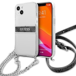 Guess iPhone 13 mini 5.4" Transparent hardcase 4G Gray Strap Silver Chain