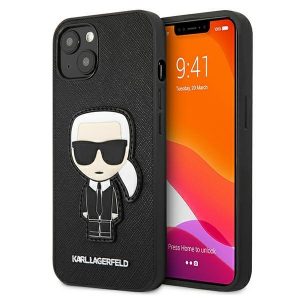 Karl Lagerfeld iPhone 13 mini 5,4" svart/svart hårdfodral Saffiano Ikonik Karl's Patch