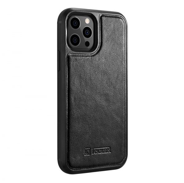 ICarer Leather Oil Wax case covered with natural leather for iPhone 12 Pro Max black (ALI1206-BK)