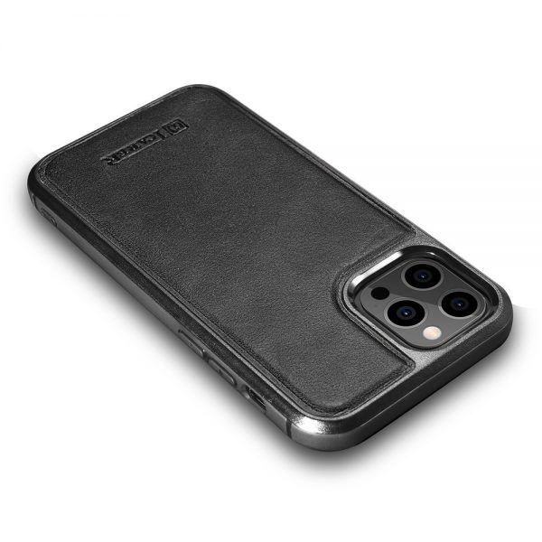 ICarer Leather Oil Wax case covered with natural leather for iPhone 12 Pro Max black (ALI1206-BK)