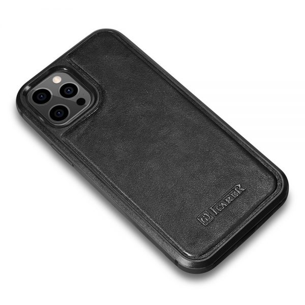 ICarer Leather Oil Wax case covered with natural leather for iPhone 12 Pro Max black (ALI1206-BK)