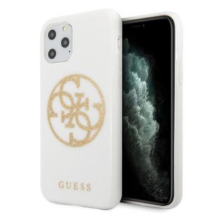 Guess iPhone 11 Pro Max white/white hard case Glitter 4G Circle Logo