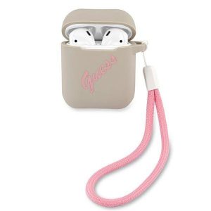 Guess AirPods cover gray pink/grey pink Silicone Vintage