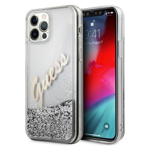 Guess iPhone 12 Pro Max 6.7" silver/silver hardcase Glitter Vintage Script