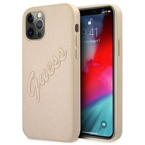 Guess iPhone 12 Pro Max 6.7" gold/gold hardcase Saffiano Vintage Script