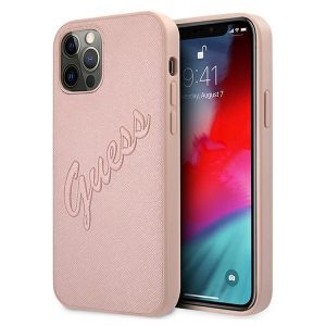 Guess iPhone 12 Pro Max 6.7" pink/pink hardcase Saffiano Vintage Script