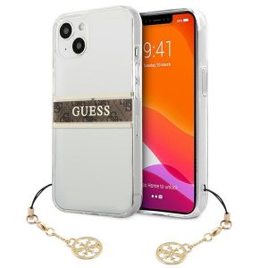 Guess iPhone 13 mini 5,4 "Transparent hardcase 4G Brown Strap Charm