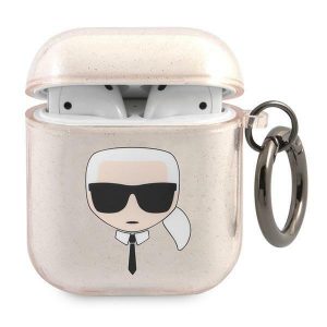 Karl Lagerfeld AirPods täcker guld / guld Glitter Karl`s Head