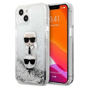 Karl Lagerfeld iPhone 13 mini 5,4" silver/silver hårt fodral Liquid Glitter Karl & Choupette Head