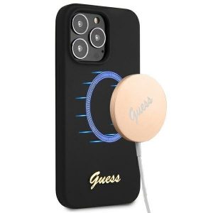 Guess iPhone 13 Pro / 13 6.1" black/black hardcase Silicone Script Gold Logo MagSafe