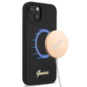 Guess iPhone 13 6.1" black/black hardcase Silicone Script Gold Logo Magsafe