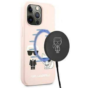 Karl Lagerfeld iPhone 13 Pro / 13 6,1" hardcase jasnoróżowy/light pink Silicone Ikonik Karl & Choupette Magsafe