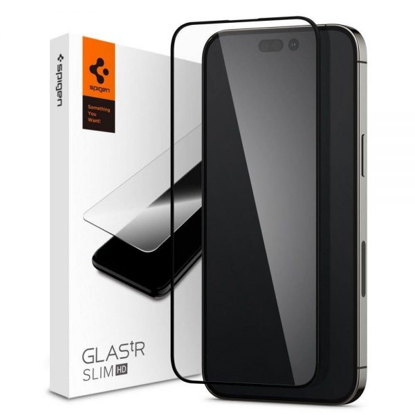 Black frame tempered glass for iPhone 14 Pro Spigen Glass FC