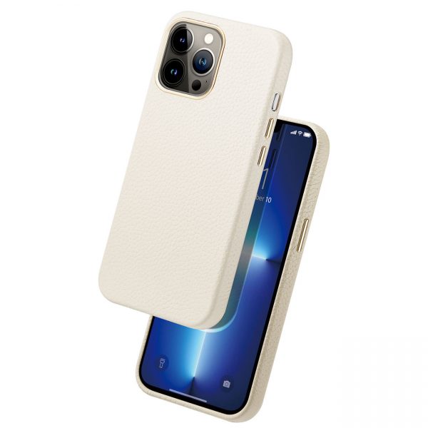 Dux Ducis Roma leather case for iPhone 13 Pro Max elegant genuine leather case white