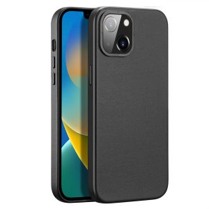 Dux Ducis Grit Läderfodral till iPhone 14 Elegant konstläderfodral Svart