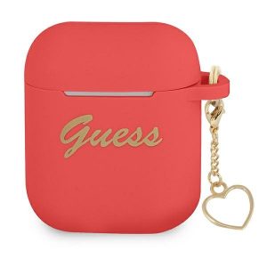 Guess AirPods täcker röd / röd Silicone Charm Heart Collection