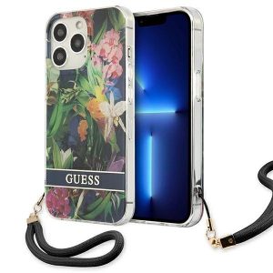 Guess iPhone 13 Pro / 13 6.1" blått/blått hårt fodral med blomrem