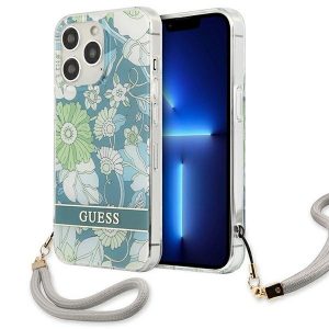 Guess iPhone 13 Pro / 13 6.1" grönt/grönt hårt fodral Flower Strap