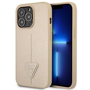 Guess iPhone 13 Pro / 13 6,1 "beige / beige hårdfodral SaffianoTriangle Logotyp