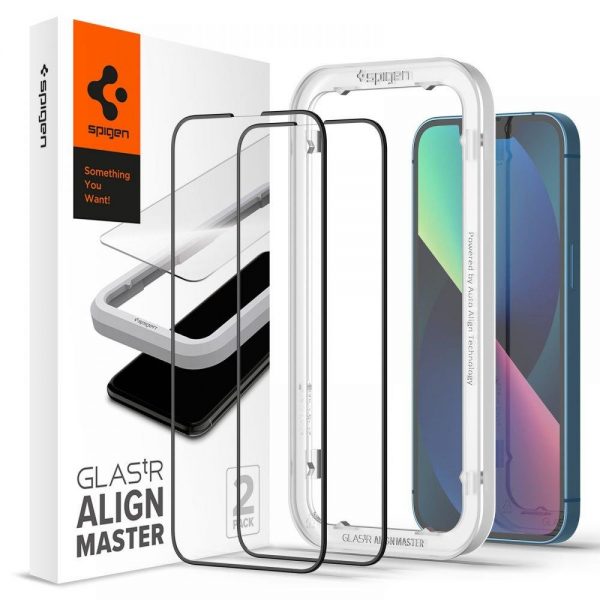 Spigen ALM Glass FC 2st härdat glas för iPhone 13 Pro / iPhone 13 helskärm med svart ram