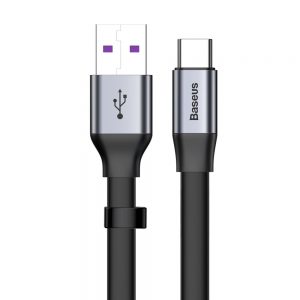 Baseus Enkel platt kabel USB / USB Typ C SuperCharge 5A 40W Snabbladdning 3.0 QC 3.0 23cm grå