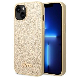 Guess iPhone 14 Plus 6,7" złoty/guld hårt fodral Glitter Script