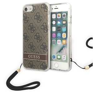 Guess iPhone SE 2022 / SE 2020/7/8 brun / brun hårdfodral 4G Print Strap