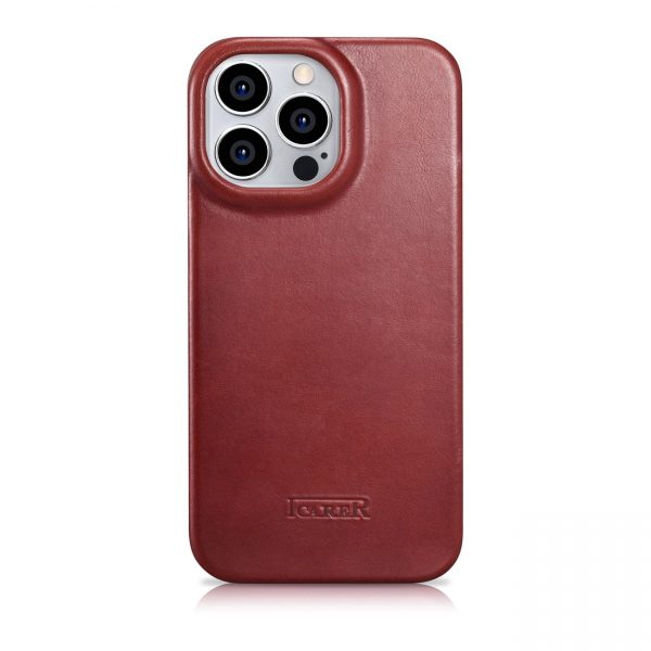 ICarer CE Oil Wax Premium Leather Folio Case Leather Case iPhone 14 Pro Magnetic Flip MagSafe Red (AKI14220706-RD)