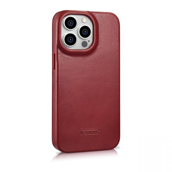 ICarer CE Oil Wax Premium Leather Folio Case Leather Case iPhone 14 Pro Magnetic Flip MagSafe Red (AKI14220706-RD)