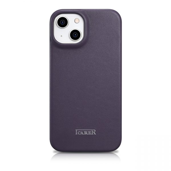 ICarer CE Premium Leather Folio Case iPhone 14 Plus Magnetic Flip Leather Folio Case MagSafe Dark Purple (WMI14220715-DP)