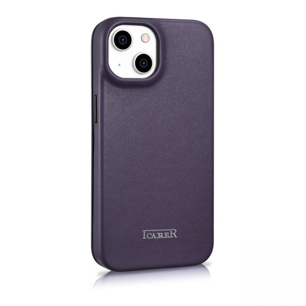 ICarer CE Premium Leather Folio Case iPhone 14 Plus Magnetic Flip Leather Folio Case MagSafe Dark Purple (WMI14220715-DP)