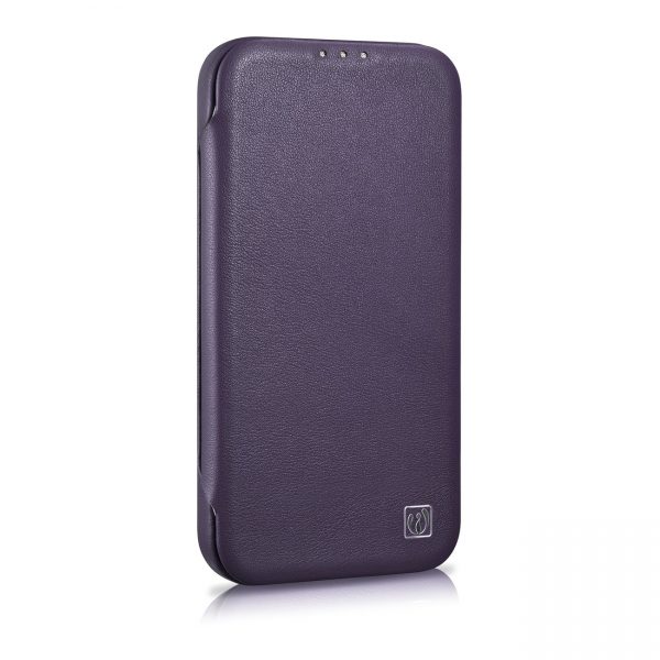 ICarer CE Premium Leather Folio Case iPhone 14 Plus Magnetic Flip Leather Folio Case MagSafe Dark Purple (WMI14220715-DP)