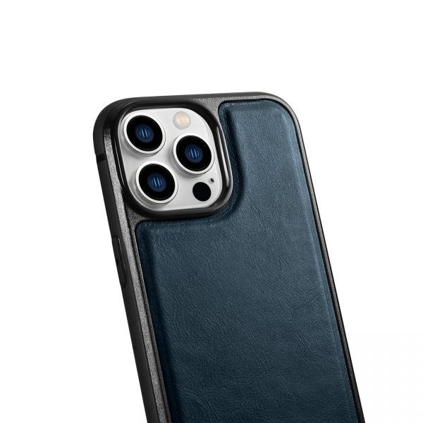 ICarer Leather Oil Wax case covered with natural leather for iPhone 14 Pro blue (WMI14220718-BU)