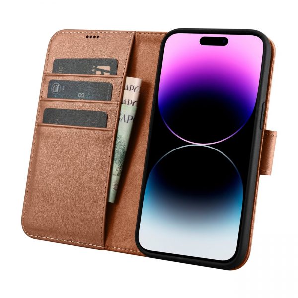 ICarer Wallet Case 2in1 iPhone 14 Pro Leather Flip Case Anti-RFID brown (WMI14220726-BN)