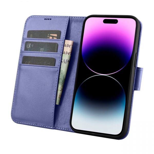 ICarer Wallet Case 2in1 Cover iPhone 14 Pro Anti-RFID Leather Flip Case Light Purple (WMI14220726-LP)