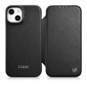 ICarer CE Premium Leather Folio Case iPhone 14 Plus Flip Magnetic MagSafe Black