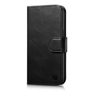 ICarer Oil Wax Wallet Case 2-i-1 fodral iPhone 14 Läder Flip Cover Anti-RFID svart