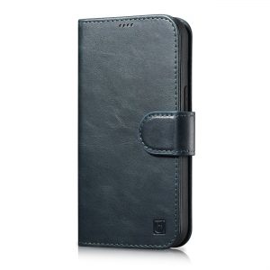 ICarer Oil Wax Wallet Case 2-i-1 fodral iPhone 14 Plus Läder Flip Cover Anti-RFID blå