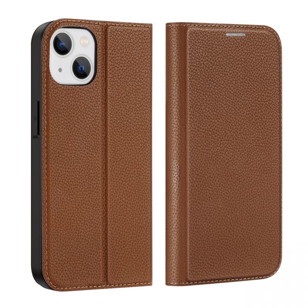 Dux Ducis Skin X2 case for iPhone 14 case with magnetic flap brown