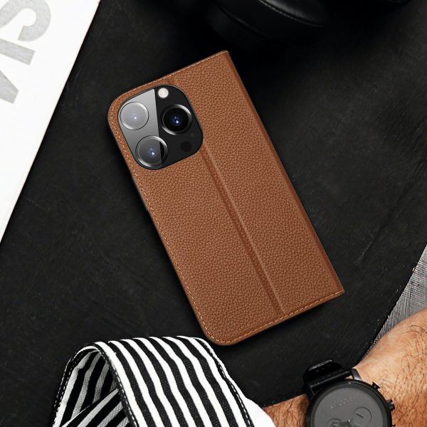 Dux Ducis Skin X2 case for iPhone 14 Pro case with magnetic flap brown